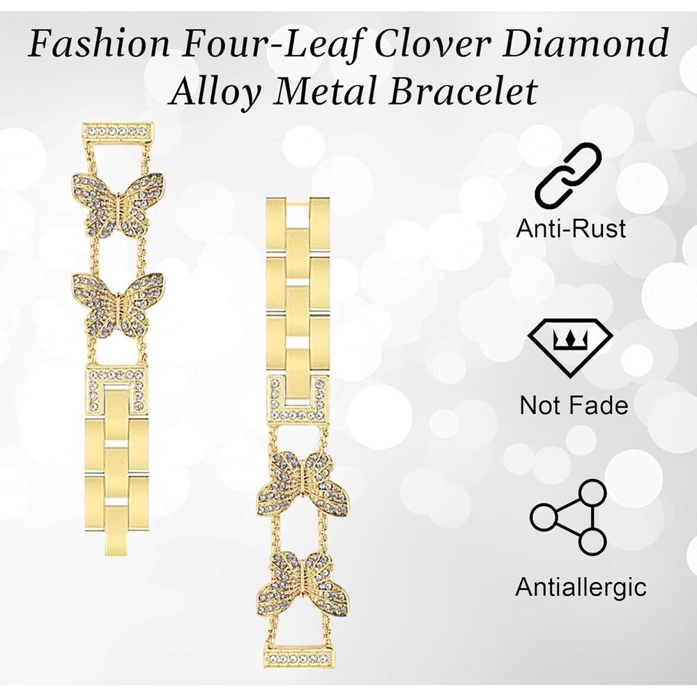 Gold Butterfly Bling Band for Garmin Lily 2 Classic Active 14mm Diamond Strap - Picture 6 of 6